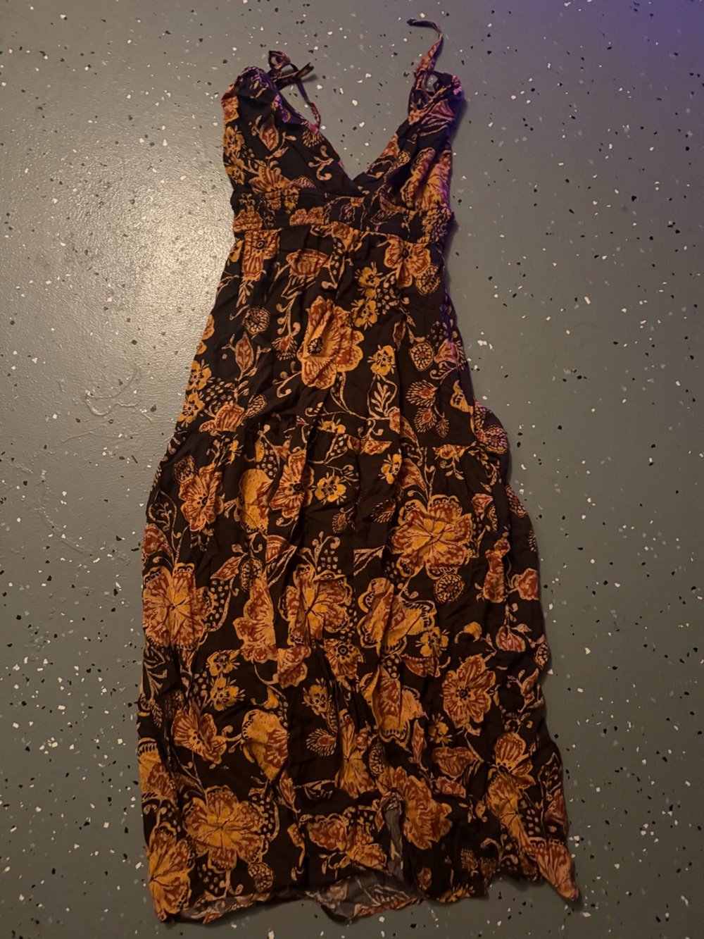 Patrons of Peace Black Maxi Skirt with Mustard Floral Pattern